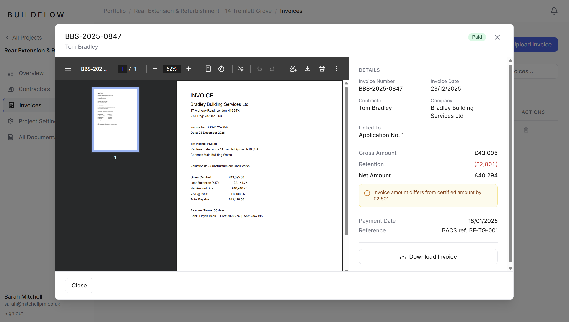 Invoice hub list view