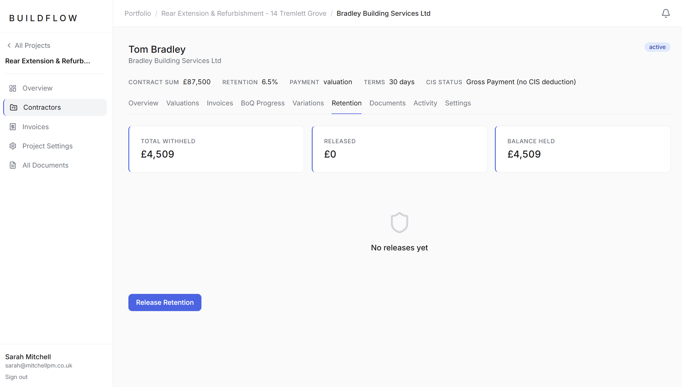 Retention schedule view